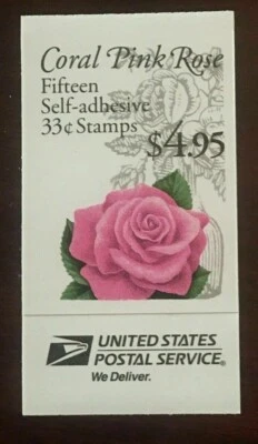 CORAL PINK ROSE Complete booklet BK242b 33 cent Mint NH - Image 1 of 2