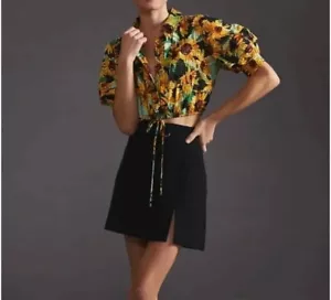MAEVE Anthropologie Women's Cropped Sunflower Floral Print Blouse Shirt Size 1X - Picture 1 of 9