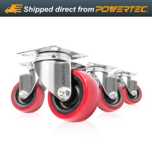 POWERTEC 17212 2-inch Swivel PU Plate Casters, Red, 4-Pack - Picture 1 of 8