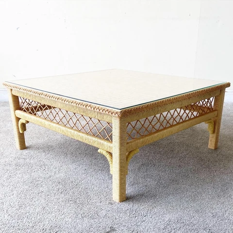 Boho Chic Wicker Glass Top Coffee Table Cover