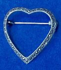 Vtg.Marcasite Open Heart Brooch 925 Sterling With Hallmark 1 1/4? H x 1 1/8?Wide