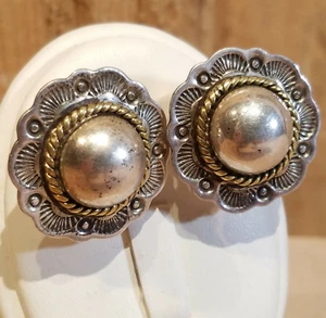 Taxco Mexico Earrings 925 Silver Flower Gold Rope Band TC 319 Vtg - Swanky Barn - Picture 1 of 12