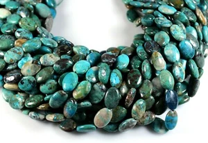 LOVELY HANDCUT BLUE GREEN CHRYSOCOLLA 14x11MM OVAL BEADS 15.5" STR - Picture 1 of 2