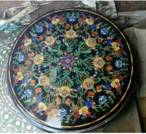 30" black Marble Dining Coffee corner Center Table Top inlay antique Mosaic b20 - Picture 1 of 4