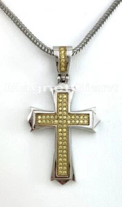 Men or Women stainless steel Cross Gold CZ crystals Pendant with necklace/chain - Picture 1 of 3