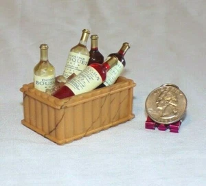 Miniature Dollhouse Doll Wine Bottles Crate Box with Ice & Labels Food Drinks - Picture 1 of 4