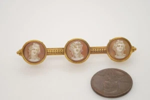 ANTIQUE ITALIAN 18K GOLD SHELL THREE GRACES CAMEO BROOCH c1880 CARLO GIULIANO - Picture 1 of 6