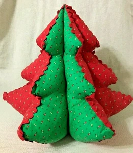 Christmas Tree Stuffed Calico Red & Green 15" Tall x 15" Wide Home sewn New(B02) - Picture 1 of 6