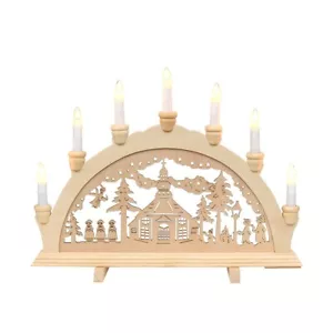 HOLZ-SCHWIBBOGEN „SEIFFEN“ LICHTERBOGEN 7-flammig Weihnachten klein - Bild 1 von 4