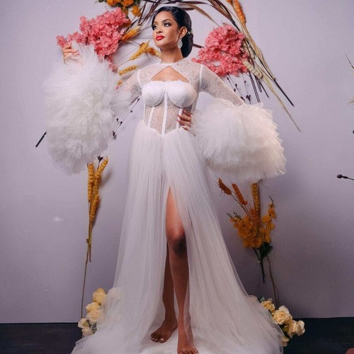 VALENTINO Abiti da servizio fotografico sexy See Through tulle maniche morbide abiti spaccati alti