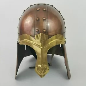 Antico Elmetto Medievale Ottone Vichingo Forgiato Armatura Acciaio 20 G Battel Da Collezione - Foto 1 di 6