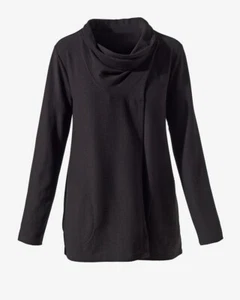 Chico's Weekends CoziSoft Long Sleeve Drape Cardigan SZ 0/ Small Black Ribbed - Picture 1 of 9