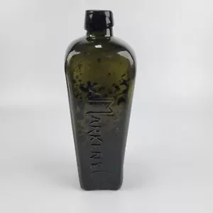 Antique V. Marken & Co. Blackglass Olive Green Gin Bottle - Picture 1 of 9