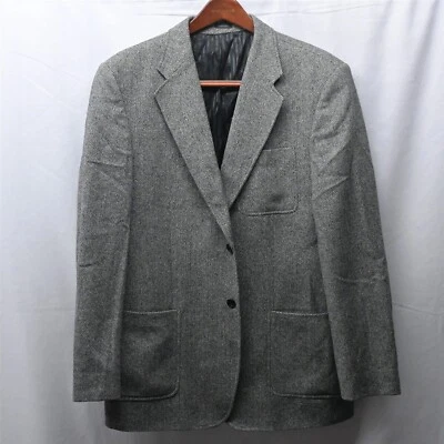 Express 44R Gray Herringbone Tweed Wool 2 Button Blazer Jacket Sport Coat - Image 1 of 4