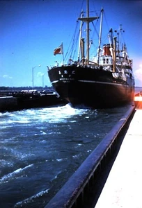 Original Slide, 1960, Vintage Japanese Cargo Ship / Vessel sailing Canal - Picture 1 of 1