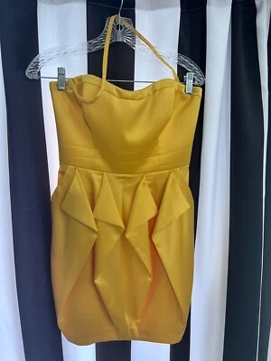 Vestido Jessica Simpson Elegante AMARILLO Sin Tirantes Satén Volantes Talla 6 Foto 1 de 4
