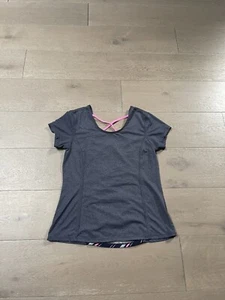 Kyodan Girls Size Large Heather Gray Athletic Top With Pink Criss Cross Straps - Picture 1 of 5