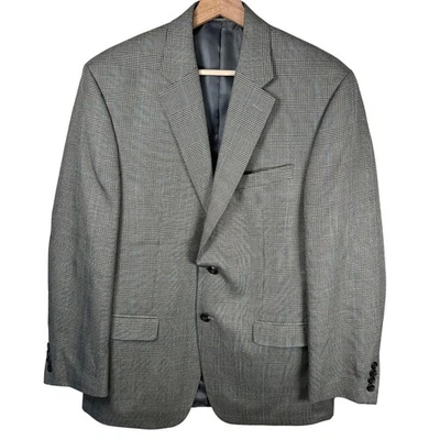 Chaps Mens Classic Black White Plaid Blazer Sport Coat Size 40R Blue Check - Image 1 of 4