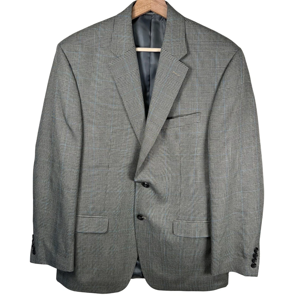 Chaps Mens Classic Black White Plaid Blazer Sport Coat Size 40R Blue Check - Image 1 of 4