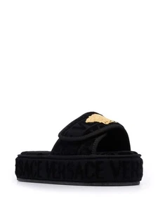 595 $ Designer Versace Damen-Hausschuhe schwarz Medusakopfmotiv Hausschuhe Pantoletten - Bild 1 von 4