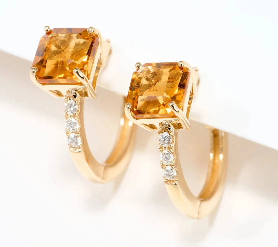 Pendientes de aro cuadrados de citrino y diamantes Effy de oro amarillo de 14K Showstopper, Foto 1 de 1