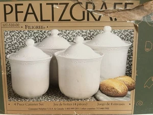 Vintage NIB Pfaltzgraff Filigree White 4 Piece Canister Set With Lids 1998 - Picture 1 of 18