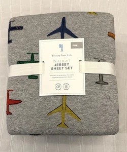 Pottery Barn Kinder Jersey im Flug Laken Set VOLLSTÄNDIG grau Baumwolle Flugzeug NEU - Bild 1 von 12