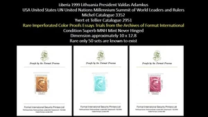 Liberia 1999 EE. UU. Cumbre de la ONU Lituania Presidente Valdas Adamkus Prueba MNH - Imagen 1 de 5