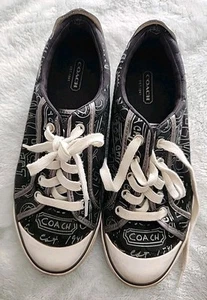 Coach Barrett Poppy Graffiti Logo Sneakers Black And Silver sz 9 - Picture 1 of 11