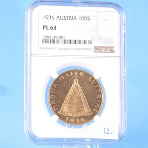 Austria 100 chelines 1936 Mariazeller Madonna 23,52 g - 900 oro NGC PL 63 - Imagen 1 de 2