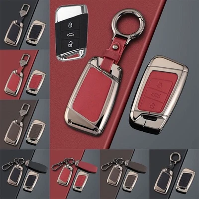 Zinc Alloy Leather Car Key Fob Case Cover For VW Arteon Passat Atlas Jetta B8 - Image 1 of 4