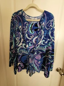 Susan Graver mehrfarbige Paisley Chiffon Overlay Bluse Größe 2X Maße kariert - Bild 1 von 2