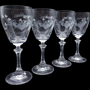 4er Set Vintage Duiske Glas Claddagh Kristall Kelche Irisches Kleeblatt Geätzt... - Bild 1 von 4