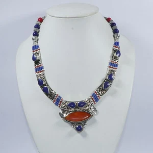 Tibetan Natural BlueLapis Coral Beaded Ethnic Handmade Tibetan Exclusive Jewelry - Picture 1 of 3
