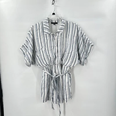 Lulus Romper Large Blue White Striped Button Tie Front Short Jumpsuit Coastal - Image 1 of 4
