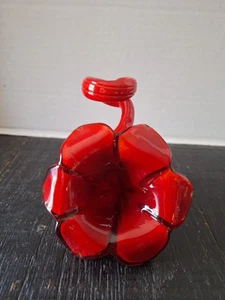 Art Glass Vibrant Red Petal Flower Curly Stem Glass Insert Bud Vase - Picture 1 of 8