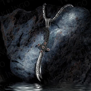 925 Sterling Silver Imam Ali Zulfiqar Sword Pendant 2 MM Byzantine King Chain - Picture 1 of 3