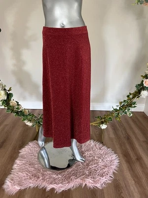 TED BAKER Midi Skirt Womens TB 2 UK 10 Burnt Orange Sparkly Glitter Pull On NEW - Image 1 of 4