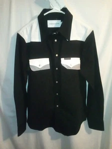 Calvin Klein Black/White denim button down Snap shirt Sz Large. NWT Western - Picture 1 of 23