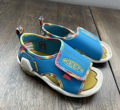 Keen Kids 8 码美国结河露趾带凉鞋彩虹领带染料/蓝色 — 第 1/4 张图片
