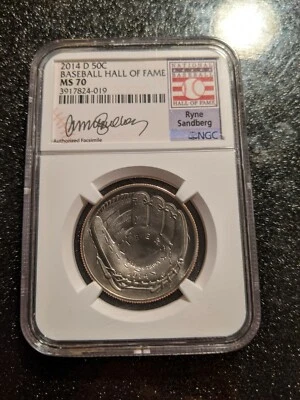 2014-D NGC MS-70 Baseball Hall of Fame Half Dollar RYNE SANDBERG Very Rare - Image 1 of 2