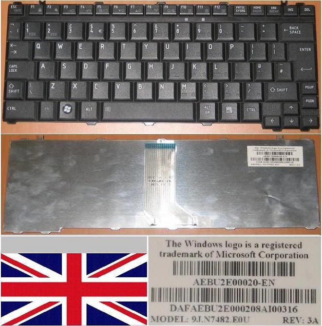 Keyboard QWERTY UK Toshiba A600 9J.N7482.E0U 9J.N7482.J0U AEBU2E00020-EN Black - Image 1 of 1