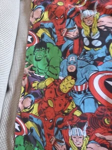Vntg Sewing Fabric Marvel Comic Hulk Captain America Iron Man Thor 33x45" Cotton - Picture 1 of 5