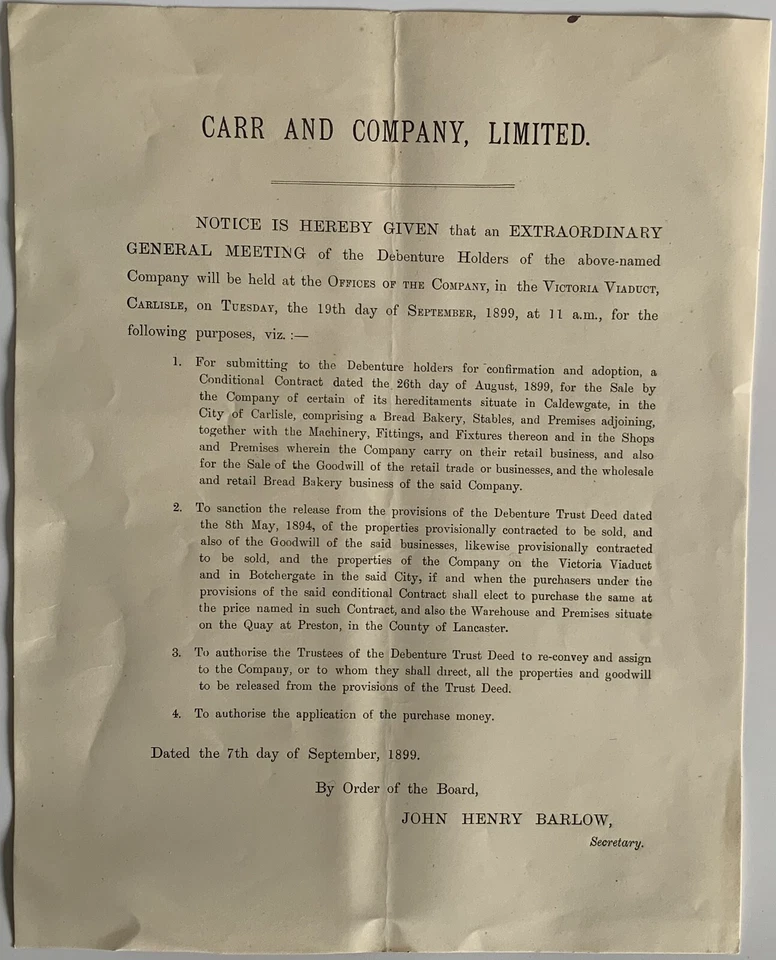 1899 Carr & Co Ltd Aviso de Junta General Extraordinaria (F) - Imagen 1 de 1