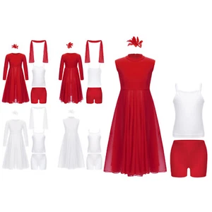 Kids Girls Uniform Worship Dresses Latin Outfit Dance Dress With Shorts Mime - Picture 1 of 52