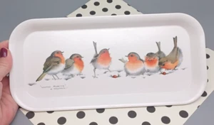 Bandeja sándwich Melamaster “Winter Robins” 11 1/8” x 5 1/4” hecha en Gran Bretaña Pfeiffer - Imagen 1 de 6