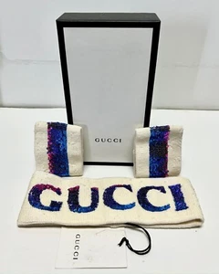 GUCCI White Rainbow SEQUIN HEADBAND WRIST CUFF Set Sport Retro Medium Cotton - Picture 1 of 5