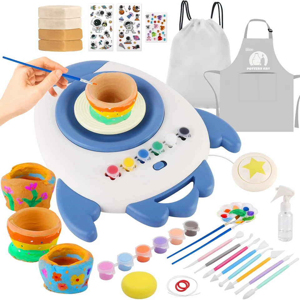Töpfer-set für Kinder mit Ton Lufttrocknend Töpferscheibe Elektrisch Enthält ... - Bild 1 von 4
