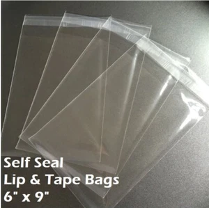 6" x 9" Clear Recloseable Self Seal Adhesive Lip & Tape Plastic Cello Bags - Picture 1 of 2