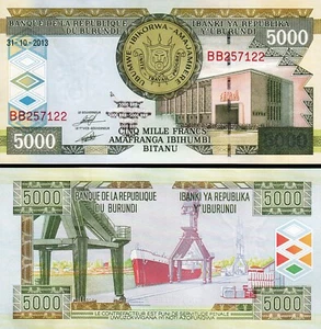 Burundi 5000 Francs 31-10- 2013, UNC, P-48c - Picture 1 of 3